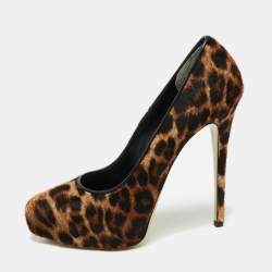Pre Owned Le Silla Brown/Beige Animal Print Calf Hair Pumps Size 37
