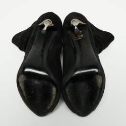 Le Silla Black Suede Peep-Toe Spiral Heel Ankle Boots Size 37.5