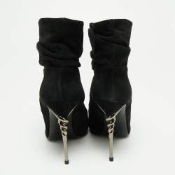 Le Silla Black Suede Peep-Toe Spiral Heel Ankle Boots Size 37.5