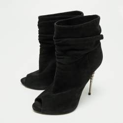Le Silla Black Suede Peep-Toe Spiral Heel Ankle Boots Size 37.5