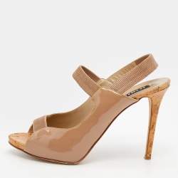 Le Silla Beige Patent Leather Slingback Sandals Size 41