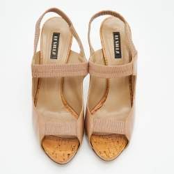 Le Silla Beige Patent Leather Slingback Sandals Size 41