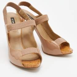 Le Silla Beige Patent Leather Slingback Sandals Size 41