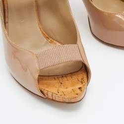Le Silla Beige Patent Leather Slingback Sandals Size 41