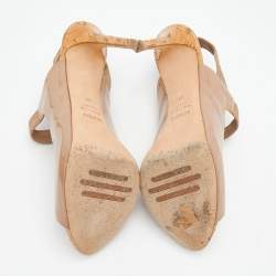 Le Silla Beige Patent Leather Slingback Sandals Size 41