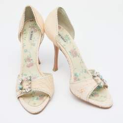 Le Silla Pale Pink Python Leather Embellished D'orsay Open Toe Pumps Size 39