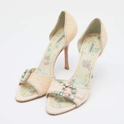 Le Silla Pale Pink Python Leather Embellished D'orsay Open Toe Pumps Size 39