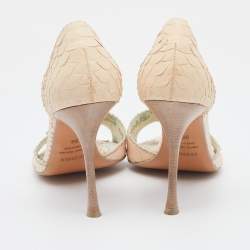 Le Silla Pale Pink Python Leather Embellished D'orsay Open Toe Pumps Size 39