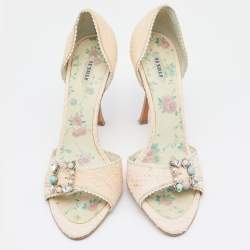 Le Silla Pale Pink Python Leather Embellished D'orsay Open Toe Pumps Size 39