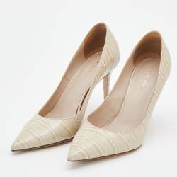 Le Silla Off-White Croc Embossed Leather Eva Pointed Toe Pumps Size 36