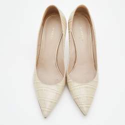 Le Silla Off-White Croc Embossed Leather Eva Pointed Toe Pumps Size 36