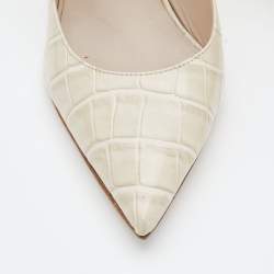 Le Silla Off-White Croc Embossed Leather Eva Pointed Toe Pumps Size 36