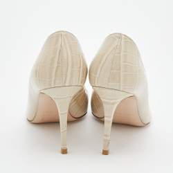 Le Silla Off-White Croc Embossed Leather Eva Pointed Toe Pumps Size 36