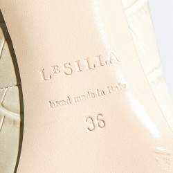 Le Silla Off-White Croc Embossed Leather Eva Pointed Toe Pumps Size 36