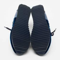Pre Owned Le Silla Navy Blue Velvet and Leather Crystal Embellished Low Top Sneakers Size 38.5