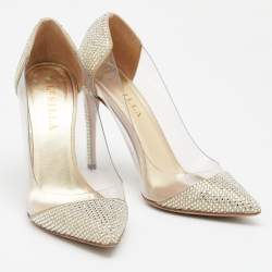 Le Silla Metallic Gold Suede And PVC Crystal Embellished Pumps Size 37