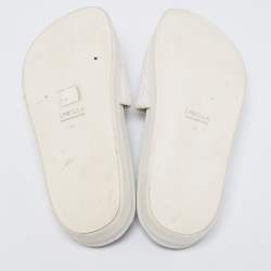 Pre Owned Le Silla White Woven Straw Crystal Embellished Flat Slide Sandals Size 38