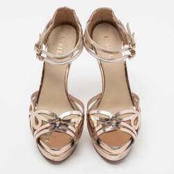Le Silla Metallic Gold Leather Strappy Platform Sandals Size 39