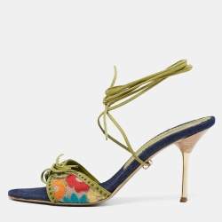 Le Silla Multicolor Canvas and Leather Ankle Tie Sandals Size 38