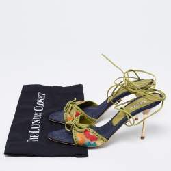 Le Silla Multicolor Canvas and Leather Ankle Tie Sandals Size 38