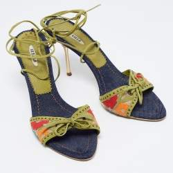 Le Silla Multicolor Canvas and Leather Ankle Tie Sandals Size 38