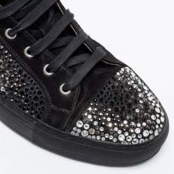 Pre Owned Le Silla Black Suede Crystal Embellished High Top Sneakers Size 38