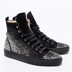Pre Owned Le Silla Black Suede Crystal Embellished High Top Sneakers Size 38