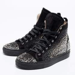 Pre Owned Le Silla Black Suede Crystal Embellished High Top Sneakers Size 38