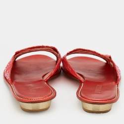 Pre Owned Le Silla Orange Lace Crystal Embellished Flat Slides Size 41