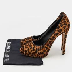 Le Silla Brown Leopard Print Calf Hair Platform Pumps Size 38