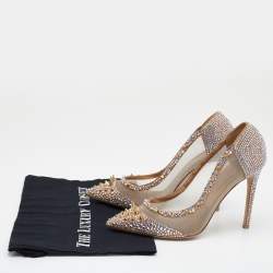 Pre Owned Le Silla Metallic Gold Mesh And Crystal Embellished Suede Pointed Toe Pumps Size 39