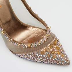 Pre Owned Le Silla Metallic Gold Mesh And Crystal Embellished Suede Pointed Toe Pumps Size 39
