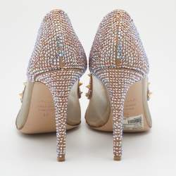 Pre Owned Le Silla Metallic Gold Mesh And Crystal Embellished Suede Pointed Toe Pumps Size 39