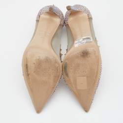 Pre Owned Le Silla Metallic Gold Mesh And Crystal Embellished Suede Pointed Toe Pumps Size 39