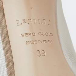 Pre Owned Le Silla Metallic Gold Mesh And Crystal Embellished Suede Pointed Toe Pumps Size 39