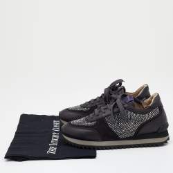 Pre Owned Le Silla Dark Grey Suede And Leather Crystal Embellished Low Top Sneakers Size 36
