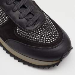 Pre Owned Le Silla Dark Grey Suede And Leather Crystal Embellished Low Top Sneakers Size 36
