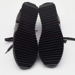 Pre Owned Le Silla Dark Grey Suede And Leather Crystal Embellished Low Top Sneakers Size 36