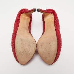 Le Silla Red Crystal Embellished Suede Peep Toe Platform Pumps Size 39