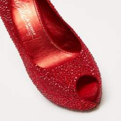 Le Silla Red Crystal Embellished Suede Peep Toe Platform Pumps Size 39