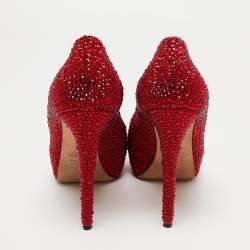 Le Silla Red Crystal Embellished Suede Peep Toe Platform Pumps Size 39