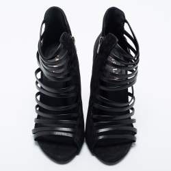 Pre Owned Le Silla Black Suede And Leather Strappy Sandals Size 39.5