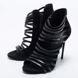 Pre Owned Le Silla Black Suede And Leather Strappy Sandals Size 39.5