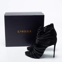 Pre Owned Le Silla Black Suede And Leather Strappy Sandals Size 39.5