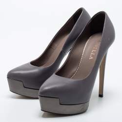 Le Silla Grey Leather Platform Pumps Size 35