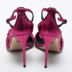 Le Silla Metallic Pink Fabric Ankle Strap Sandals Size 38
