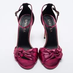 Le Silla Metallic Pink Fabric Ankle Strap Sandals Size 38