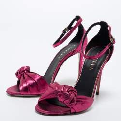 Le Silla Metallic Pink Fabric Ankle Strap Sandals Size 38