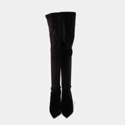 Pre Owned Le Silla Black Velvet Pointed Toe Knee Length Boots Size 38