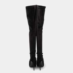 Pre Owned Le Silla Black Velvet Pointed Toe Knee Length Boots Size 38